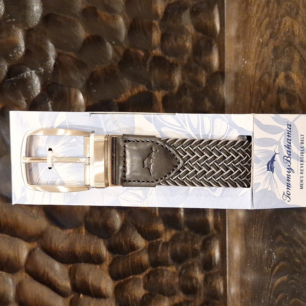 Tommy Bahama Black Braided Belt with Silver Buckle